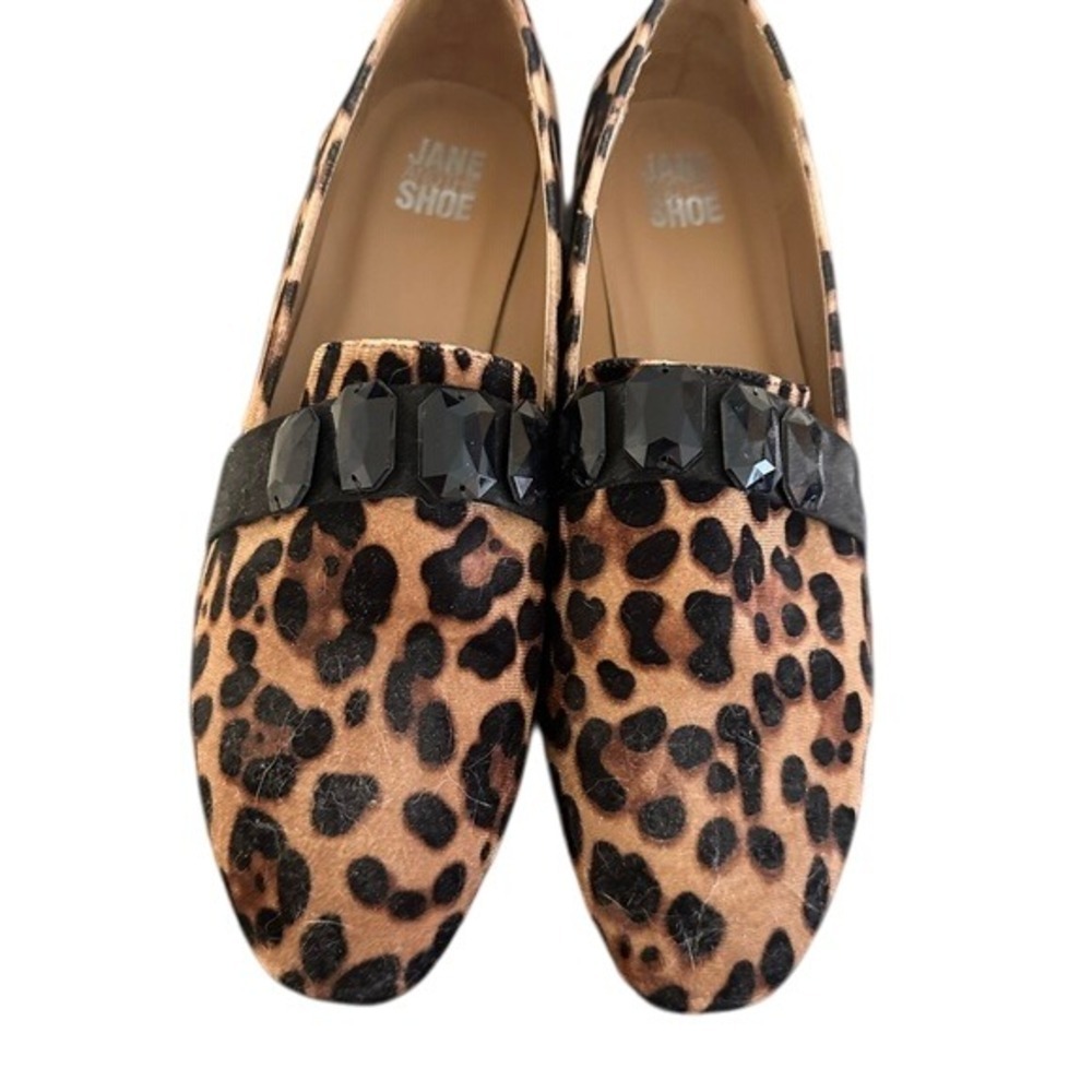 Jane Shoe Leopard Print Flats with Black Jewel Embellishment‎